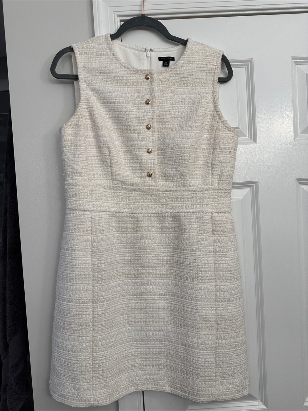 AT Cream Textured Sleeveless Sheath Gold Buttons